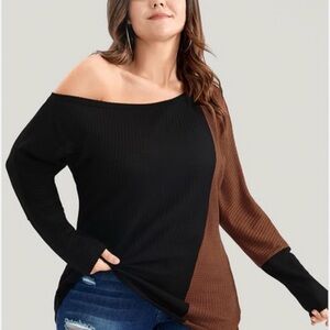 BloomChic Black & Brown Wagfle Knit Color Block Sweater